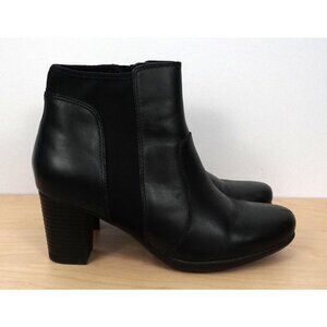 Clarks Black Stretch Leather Ankle Boots Size 7.5